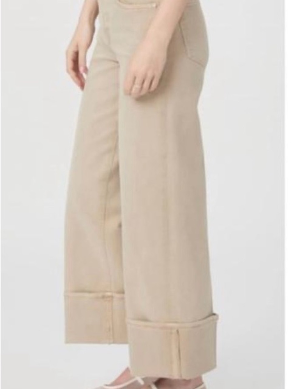 PAIGE Cuffed Wide-Leg Jeans in Vintage Soft Sand - Picture 2 of 5